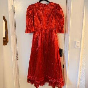 Batsheva Metallic Red Taffeta Prairie Dress